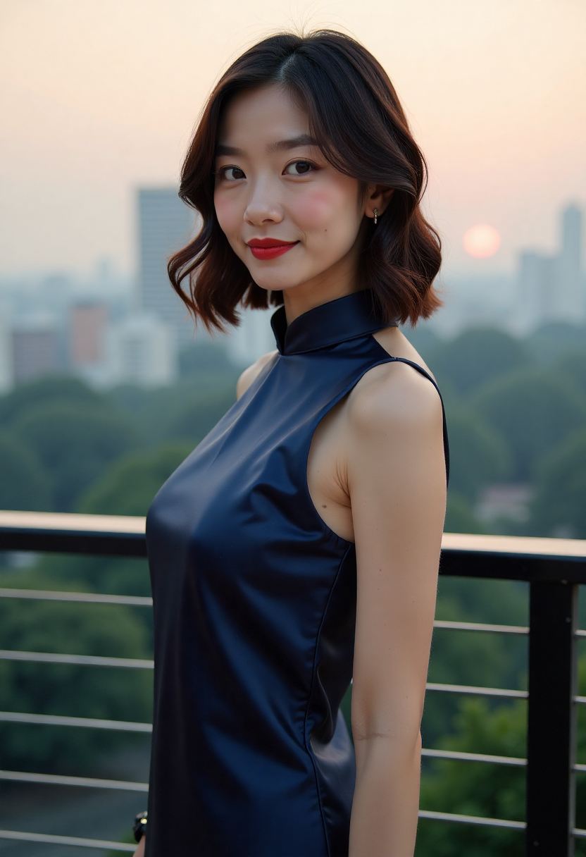 女主在雨中走过石桥
